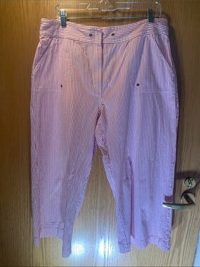 Chico's Red & White Striped Cotton Wide-Leg Chinos - Size 3 (12)